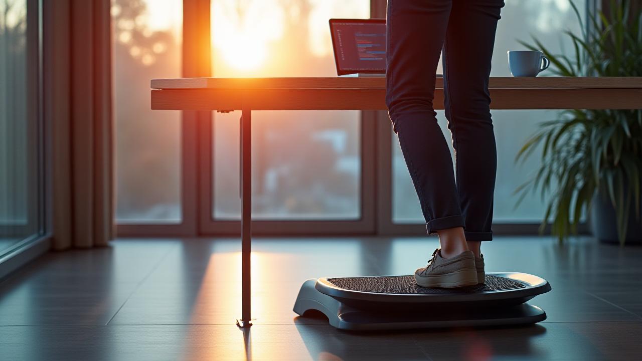 Melbourne professional working at a modern desk while using an under-desk stepper